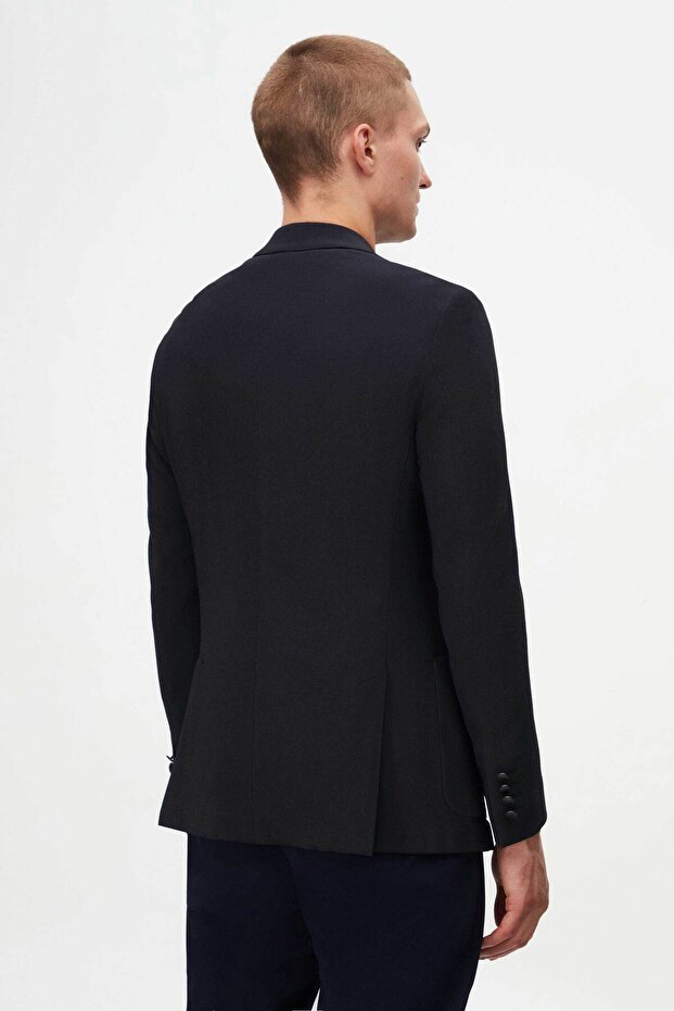 Slim Fit Lacivert Örme Kumaş Ceket - 3