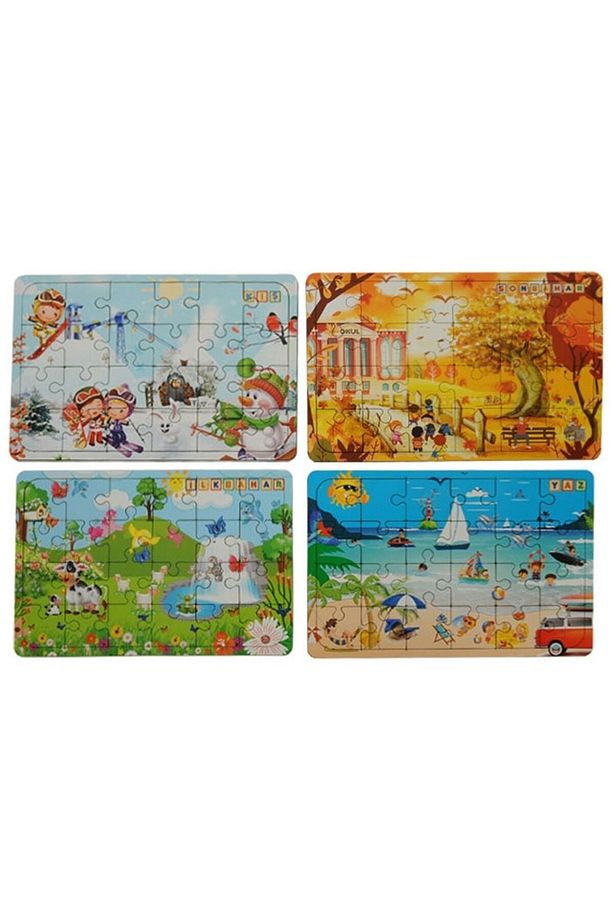 4 Adet Ahşap 24 Parça Mevsimler Eğitici Yapboz Puzzle - 1
