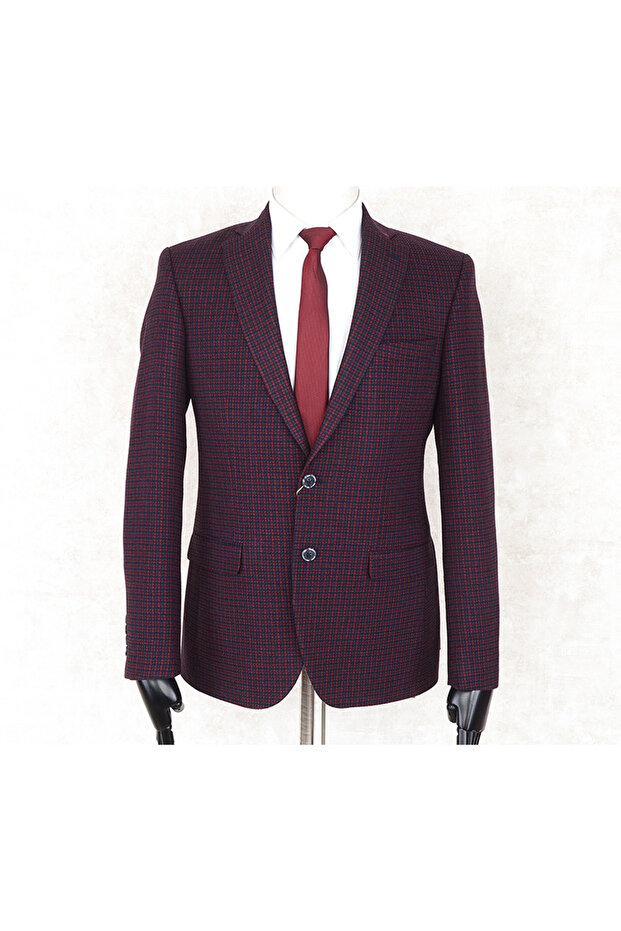 JAN CARLUCCİ Yünlü Erkek Regular Fit Mono Yaka Bordo Drop 4 Tek Ceket - 1