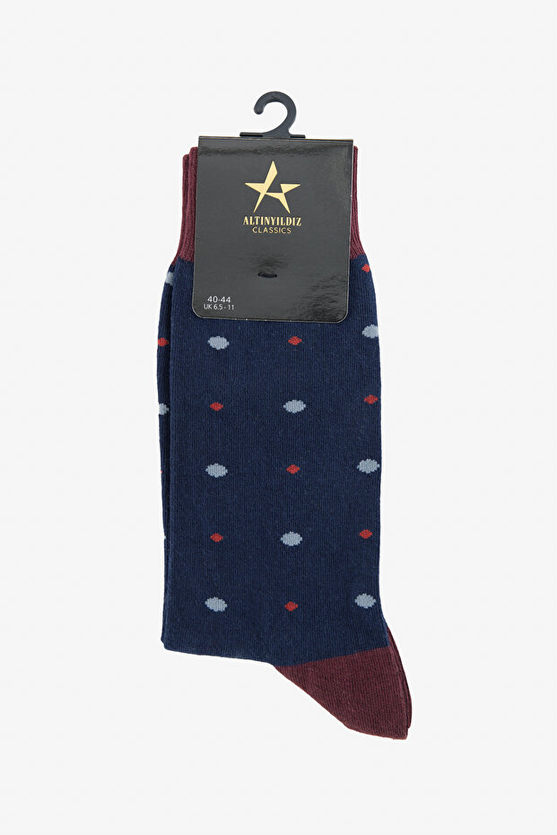 Men's Navy Blue-Burgundy Patterned Socks