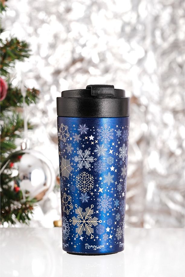 Termos Mug 380 ml Flip Kapaklı - Yılbaşı Hediyesi - Sus 304 Paslanmaz Çelik, Vakum Yalıtımlı - 1
