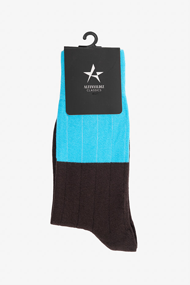 Men's Turquoise-Brown Patterned Socks - 1
