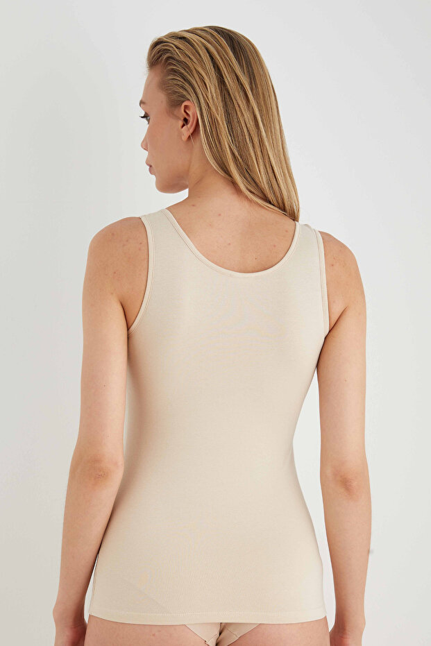 Kadın Ten Cotton Kalın Askılı Bluz - 3