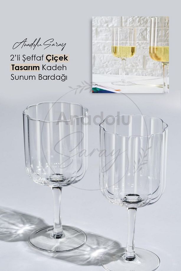 2 Adet Şeffaf Çiçek Şekilli Kadeh Kahve Sunum ve  Kokteyl Bardağı Kahve Yanı Su Bardağı - 1