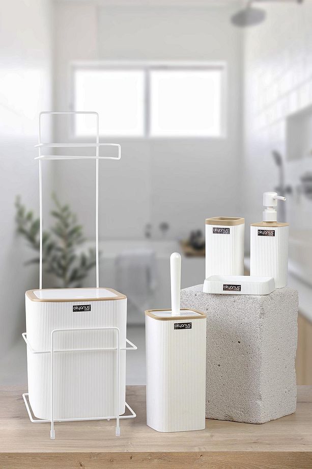 Beyaz Kare Mina Due Standlı Wc Kağıtlık Ve 6 Parça Banyo Seti - 3