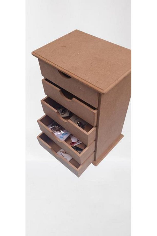 Hobi Erdl 90038 Dekoratif Takı Şifonyeri 5 Çekmece Model Ham Ahşap Mdf El Yapımı - 3