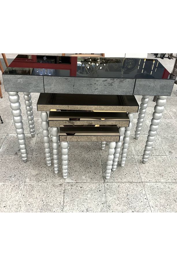 Dresuar-zigon 18026 Elma Model Gri Lake Ahşap Kayın Ayak Ayna Kaplama El Yapım - 1