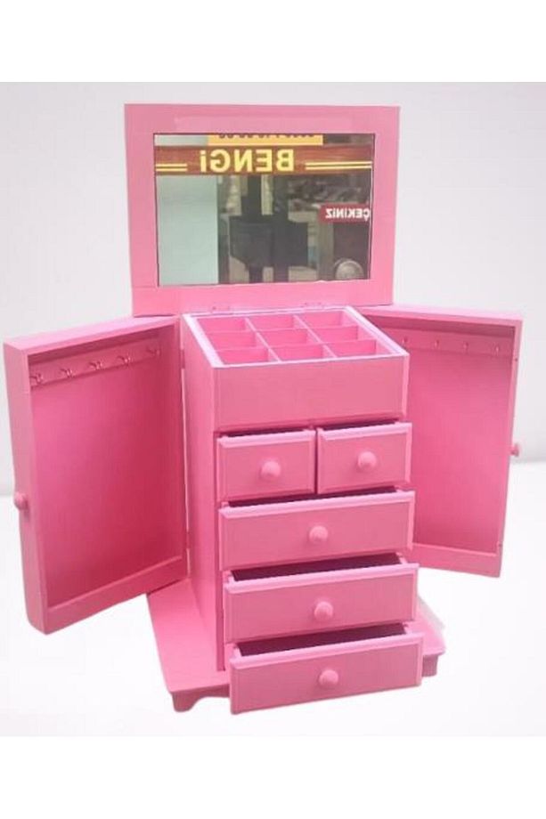 Hobi Adn 90389 Takı Kutu Makyaj Şifonyer Model 9çekmece Parlak Pembe Ahşap Mdf - 4
