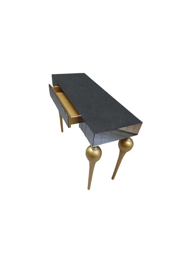 Dresuar 12388 Tombul Ayak Model Kayın Mdf Tabl Parlak Gold Ayak Füme Cam Kaplama - 5