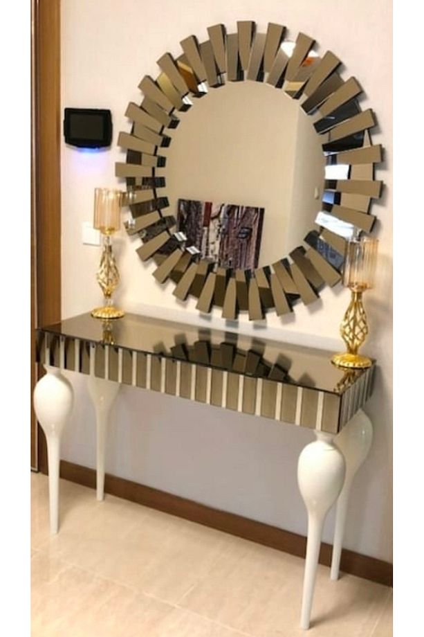 Dresuar St 18113 Güneş Model Parlak Bronz Cam Ayna Kaplı Kayın Tombul Ayak Beyaz - 2