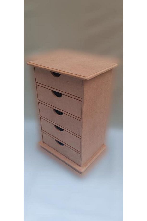 Hobi Erdl 90038 Dekoratif Takı Şifonyeri 5 Çekmece Model Ham Ahşap Mdf El Yapımı - 6