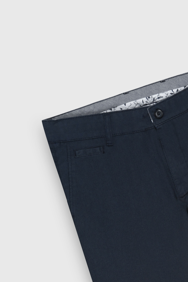 Erkek Lacivert Comfort Fit Rahat Kesim Pamuklu Esnek Armürlü Yan Cep Pantolon - 3