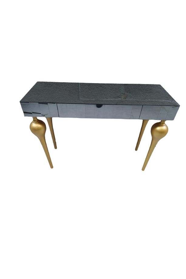 Dresuar 12388 Tombul Ayak Model Kayın Mdf Tabl Parlak Gold Ayak Füme Cam Kaplama - 3