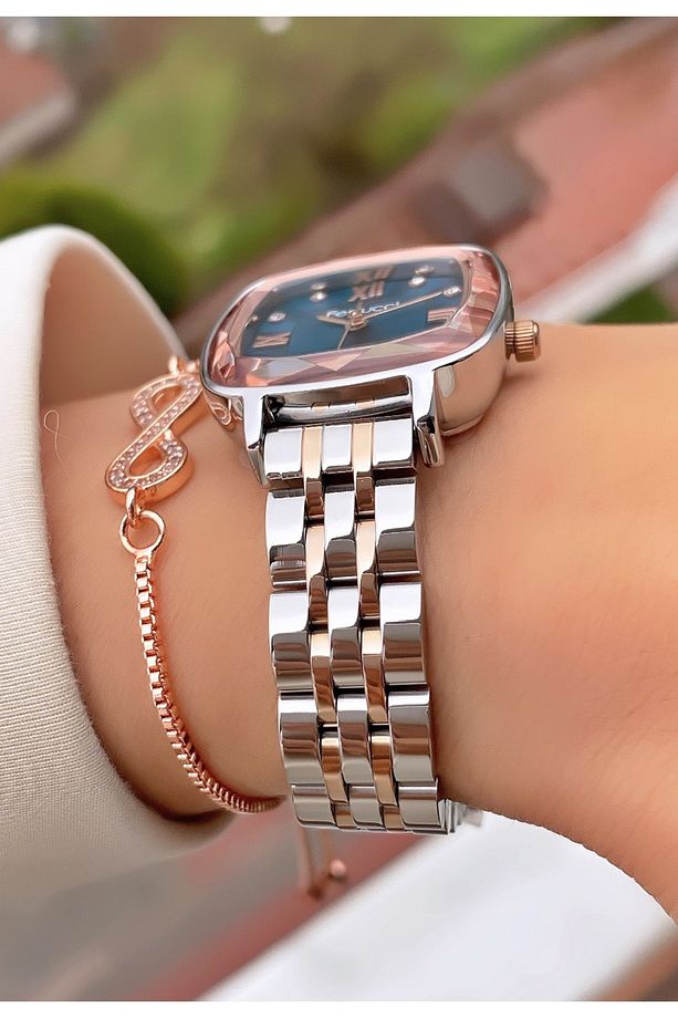 Ferruci Marka Rose Gold Renk Kristal Cam Çelik Kordon 2 Yıl Garantili Kadın Kol Saati - Bileklik - 4