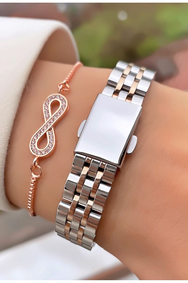Ferruci Marka Rose Gold Renk Kristal Cam Çelik Kordon 2 Yıl Garantili Kadın Kol Saati - Bileklik - 5