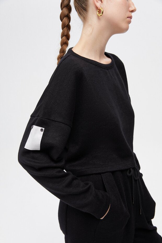 Siyah Basic Kısa Sweatshirt - 4