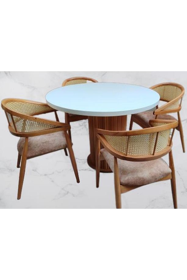 Masa Anıt St 90185 Modern Hasır Sandalye Takım Model Mdf Tabla Beyaz El Yapım - 6
