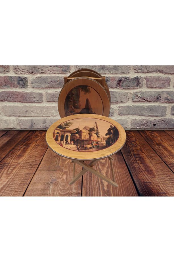 Çanta Zigon18207 Oval Resimli Klasik Model Kayın Ayak Parlak Ceviz Nature El Yapı - 8