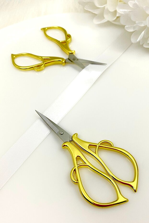 Gold Promise Engagement Scissors, Ribbon Opening Special Day Ceremony Sewing Embroidery Scissors Simple Model Gold
