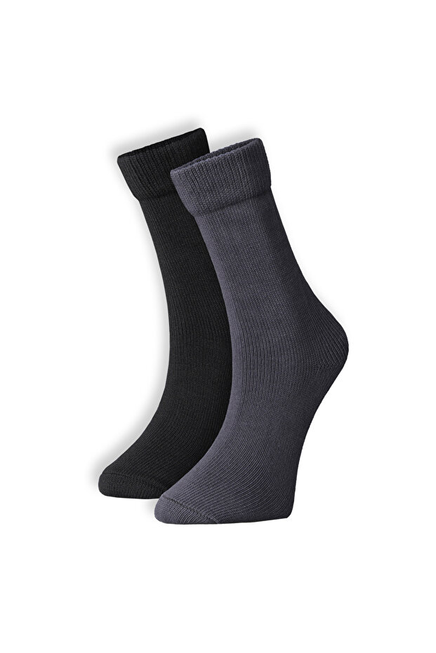 Men'S, Winter 2 Pairs Black-Smoke Color Socks, Thick, Warm and Comfortable 40-46