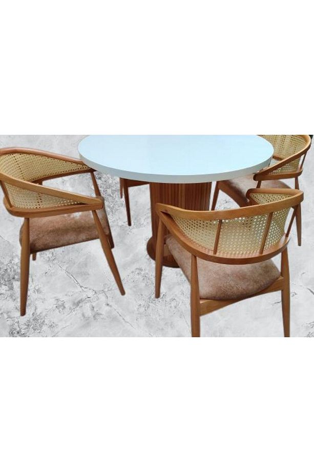 Masa Anıt St 90185 Modern Hasır Sandalye Takım Model Mdf Tabla Beyaz El Yapım - 1