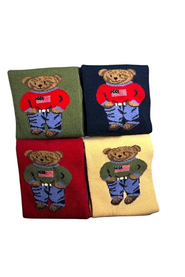 4 Teddy Bear Patterned Socks - 2