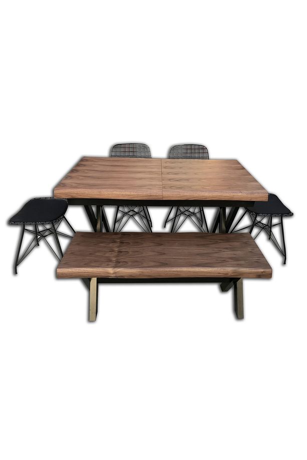 Masa 13766 Ütük Desen Model X Metal Ayak Açılır Benc Tel Sandalye Tabure El Yapım - 1