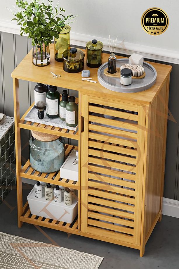 Bambu Masif 3 Raflı Tek Kapaklı Çok Amaçlı Düzenleyici organizer dolap - 5
