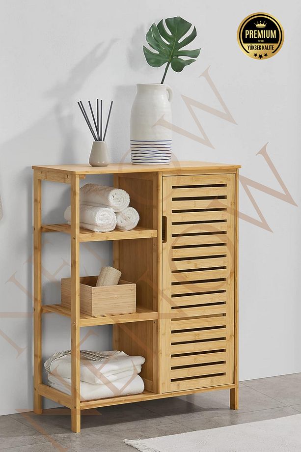 Bambu Masif 3 Raflı Tek Kapaklı Çok Amaçlı Düzenleyici organizer dolap - 2