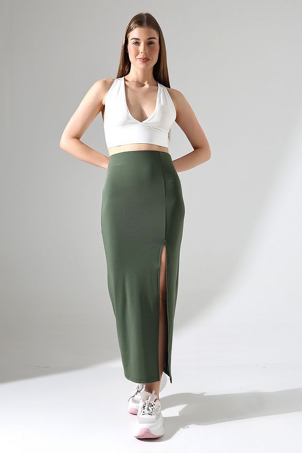 Dalgıç Kumaş Yırtmaçlı Uzun Etek Maxi Boy 92 Cm - 2