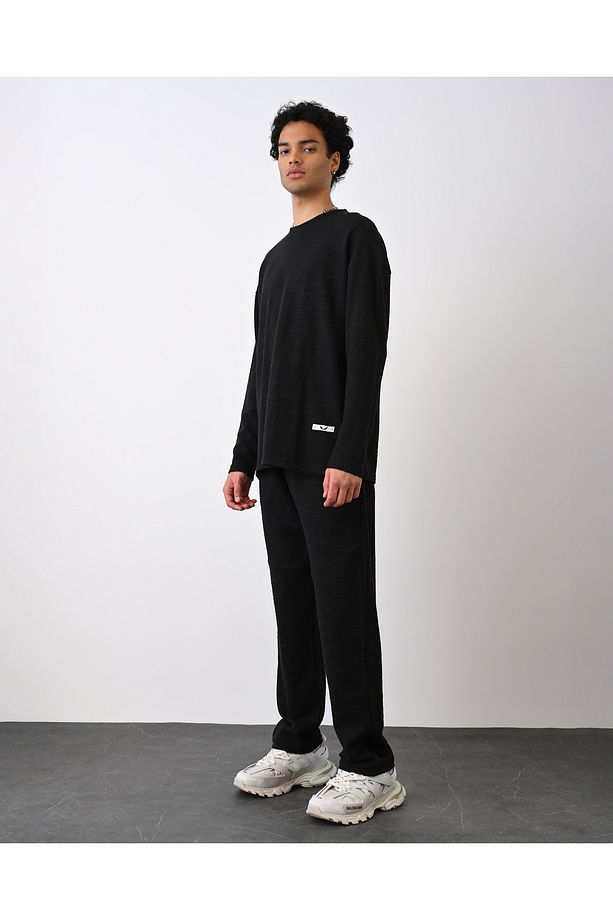 Siyah Baggy Oversize Düz Paça Eşofman Altı - 3