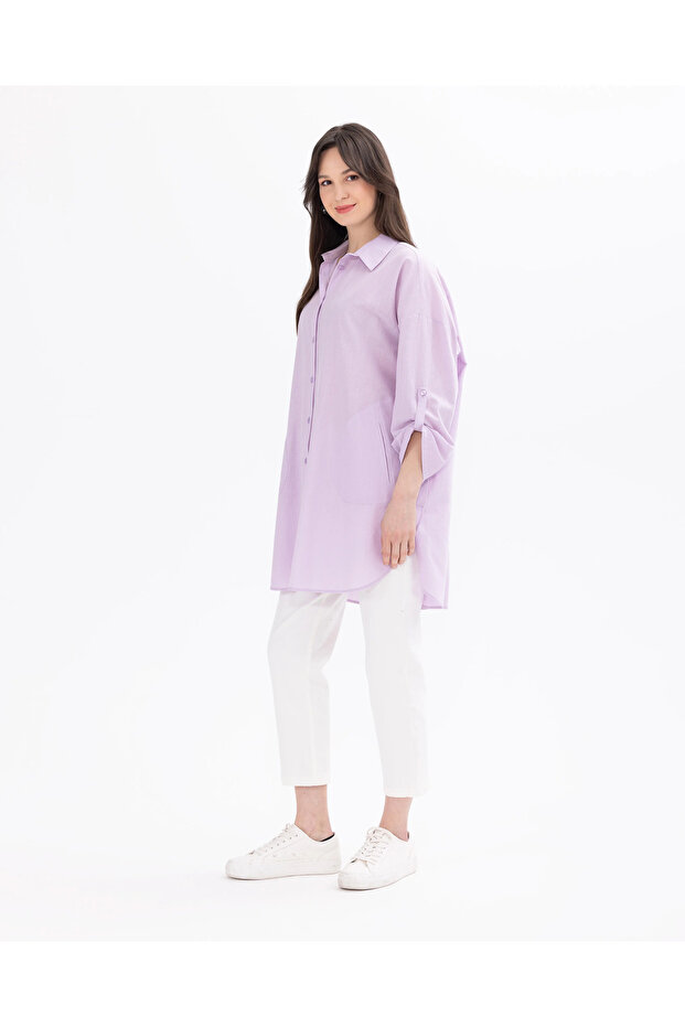 Katlanabilir Kollu Düğmeli Gömlek - 3
