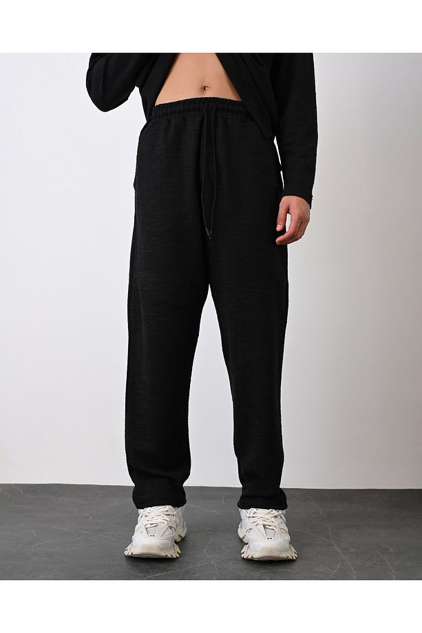 Siyah Baggy Oversize Düz Paça Eşofman Altı - 1