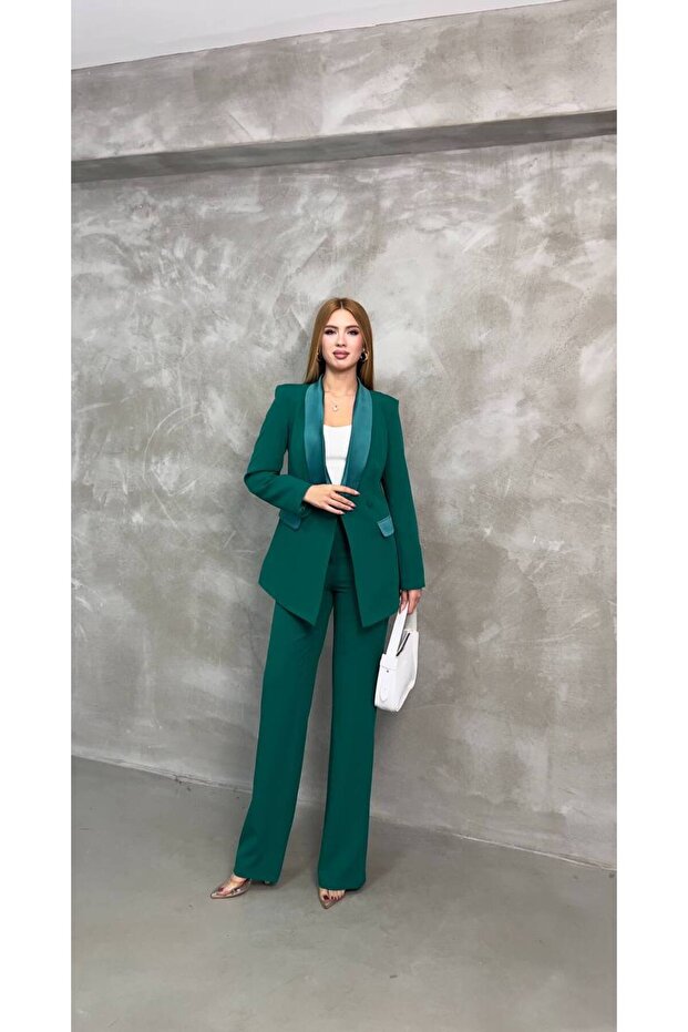 Women's Double Button Satin Lapel Suit