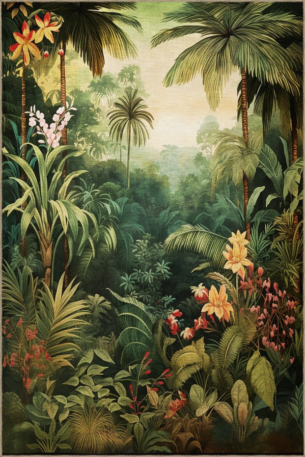 Dido 2 Collection Tropical Themed Flower and Forest Patterned Creative Modern Decorative Carpet 3228