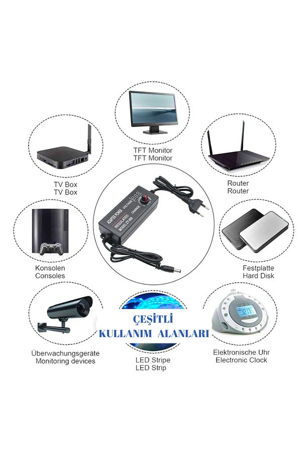 3 Volt - 24 Volt 2 Amper 5.5*2.5 Standart Uçlu Digital Ekranlı Ayarlı Kademeli Adaptör Dijital Ekran - 3