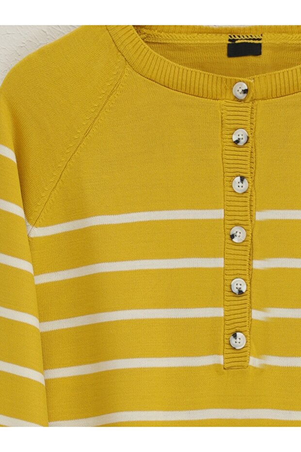 Yarım Düğmeli Yırtmaçlı Triko Tunik -sarı - 1