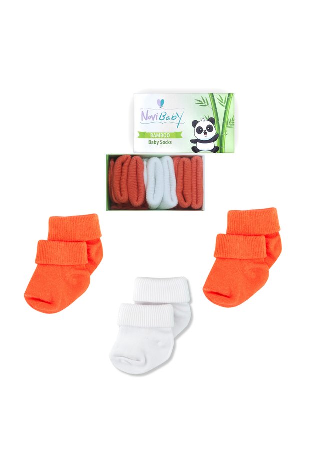 3 Pack Bamboo Newborn Baby Socks I White Orange I Baby Girl Boy Socks
