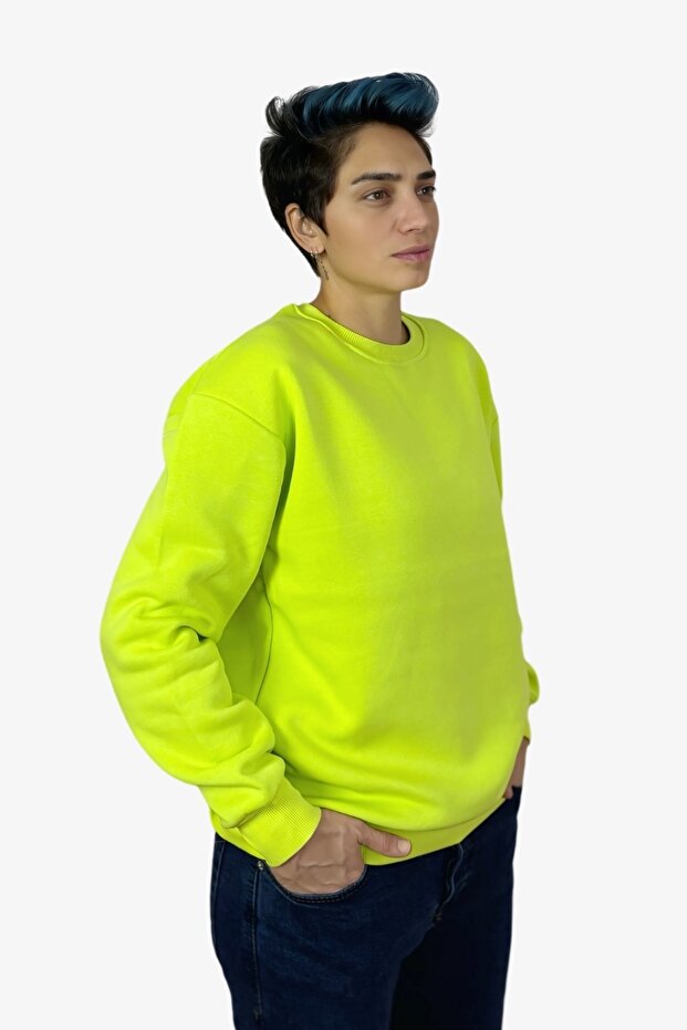 Neon Yeşil Basic Oversize Unisex Sweatshirt - 2