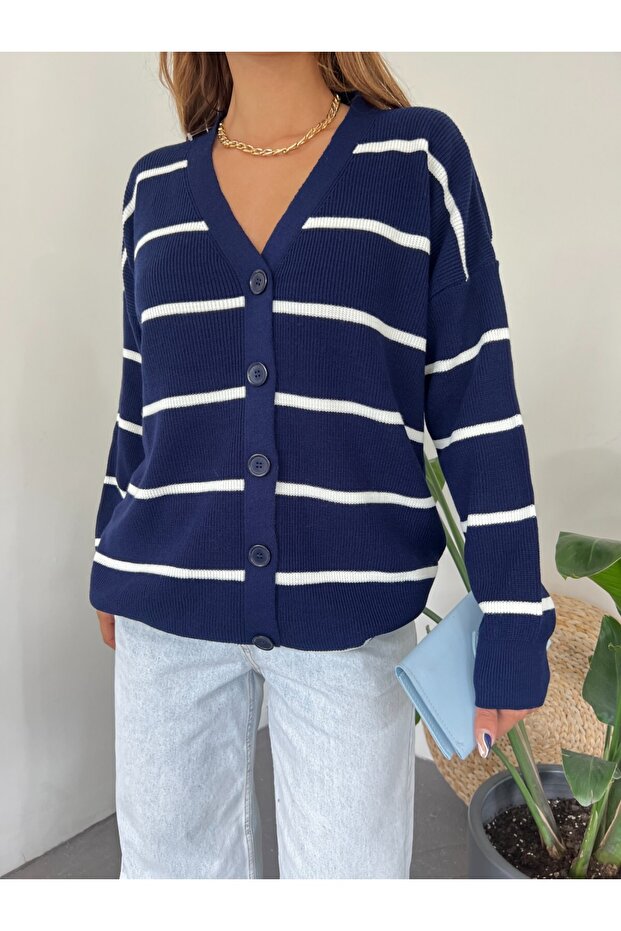 Striped Buttoned Cardigan - 5