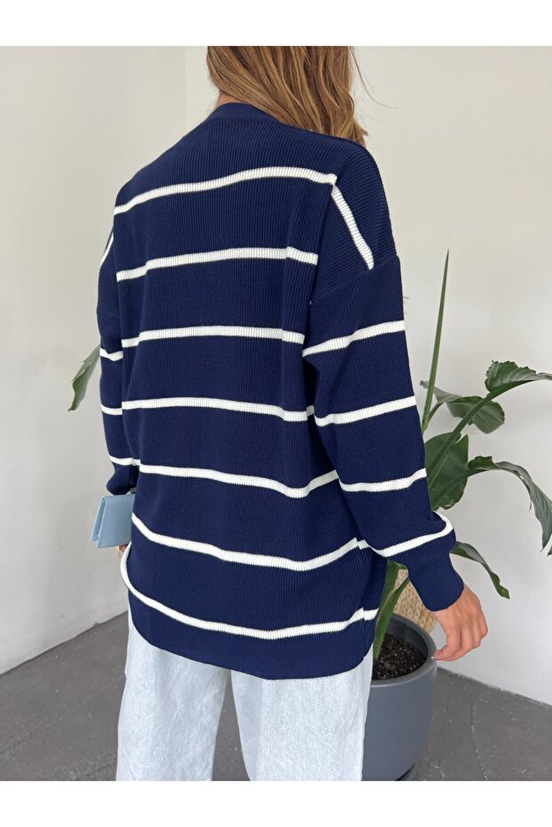 Striped Buttoned Cardigan - 6