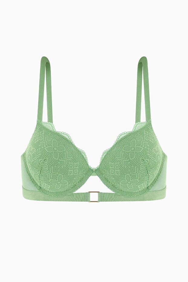 Andes Lace Bra with Metal Accessories - Extra Push Up, Padded - 2576 - Green
