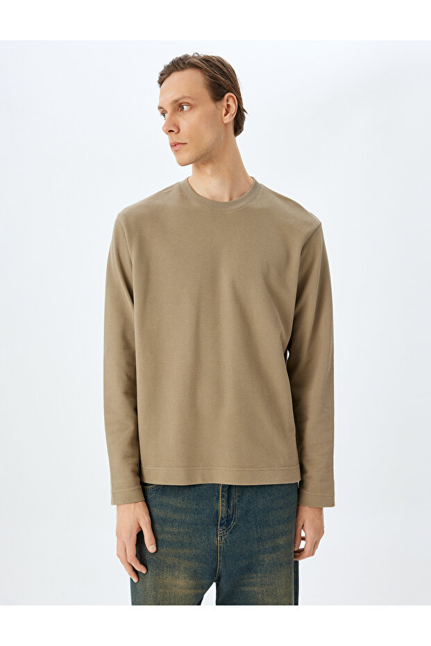 Bisiklet Yaka Pamuklu İnterlok Kumaş Basic Sweatshirt - 3