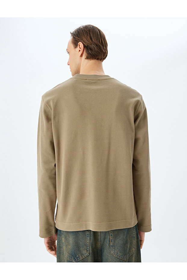 Bisiklet Yaka Pamuklu İnterlok Kumaş Basic Sweatshirt - 4