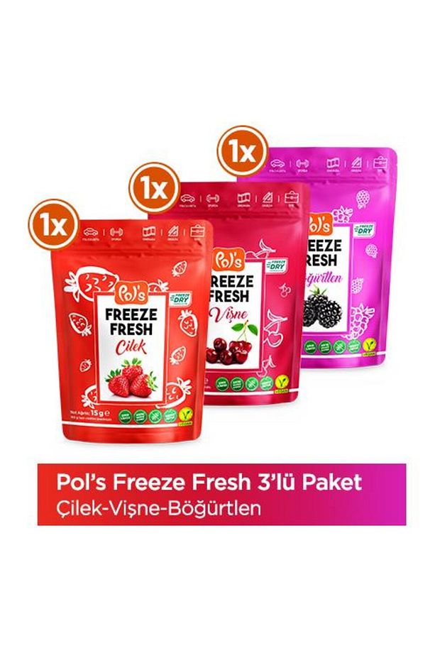Pol’s Freeze Fresh Çilek 15 G X 1 Adet, Vişne 25 G X 1 Adet , Böğürtlen 20 G X 1 Adet Freeze Dry Don - 1