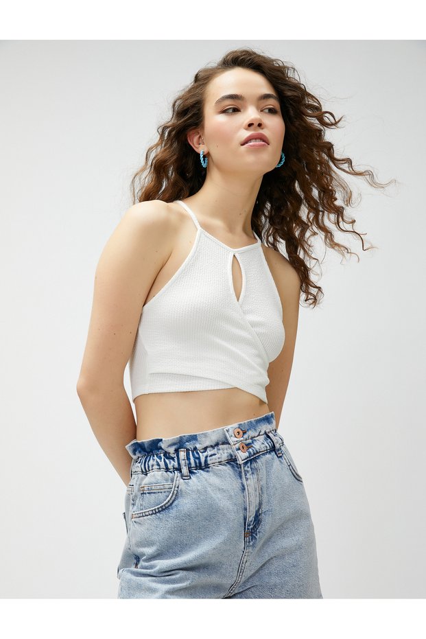 Crop Ribbed Athlete Halter Neck Window Detailed