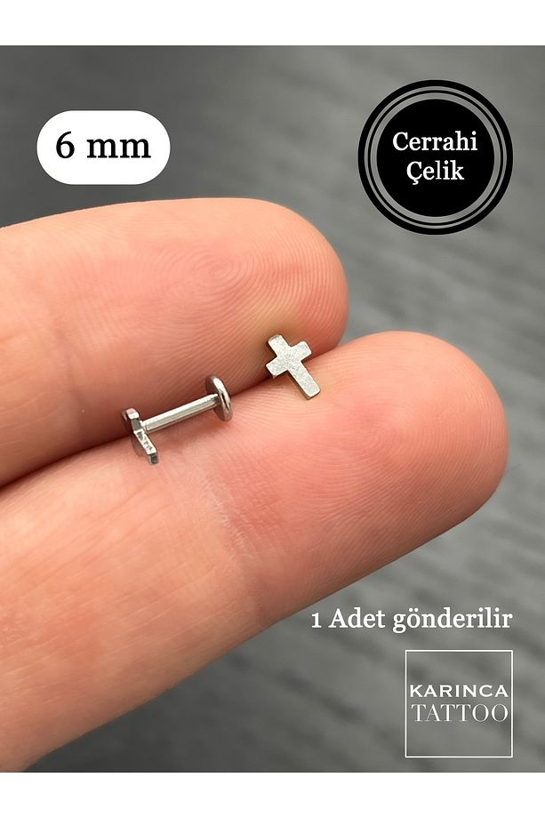 Haç Piercing Cross Kaliteli Cerrahi Çelik Burun Conch Forward Helix Piercing Kıkırdak Tragus Küpe - 2