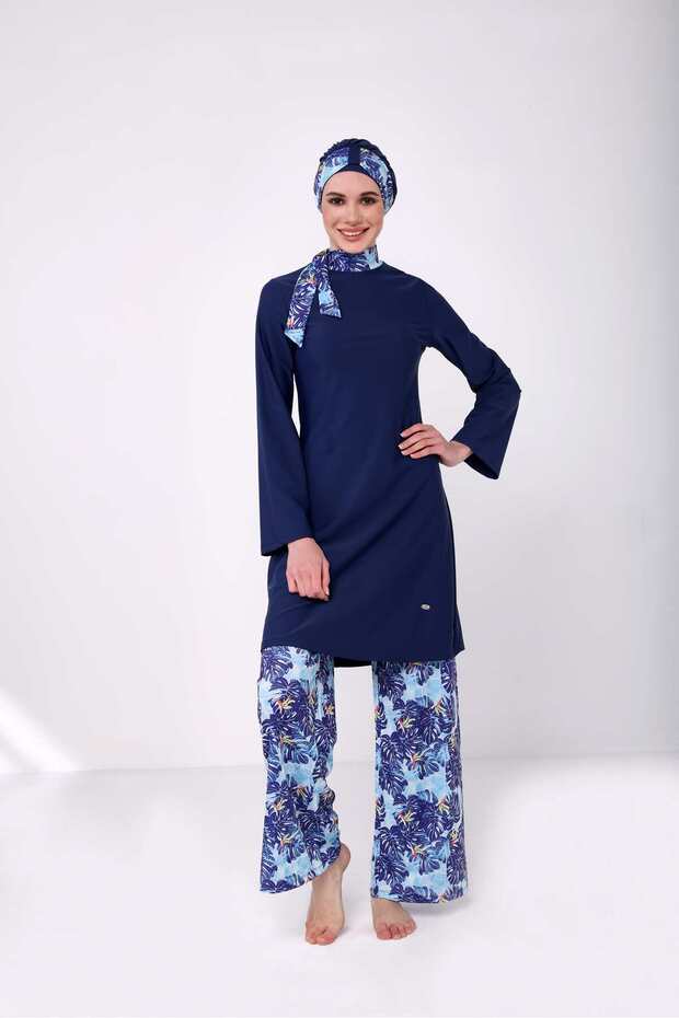 Wide Leg 4 Piece Floral Print Hijab Swimsuit Set