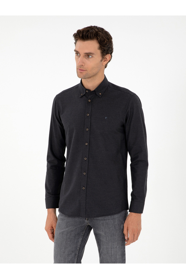 Black Slim Fit Long Sleeve Shirt 50291698-Vr046