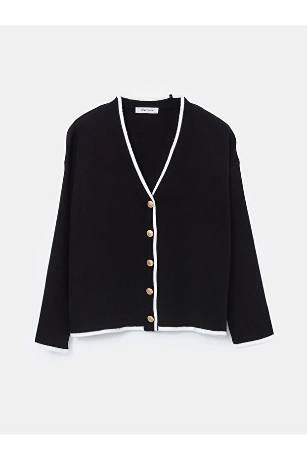 LCW Vision Siyah V Yaka Oversize Kadın Triko Hırka - 5